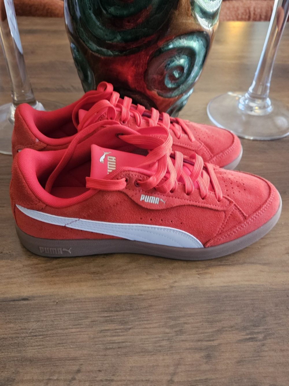 Puma Red Suede Athletic Sneakers with White Stripe